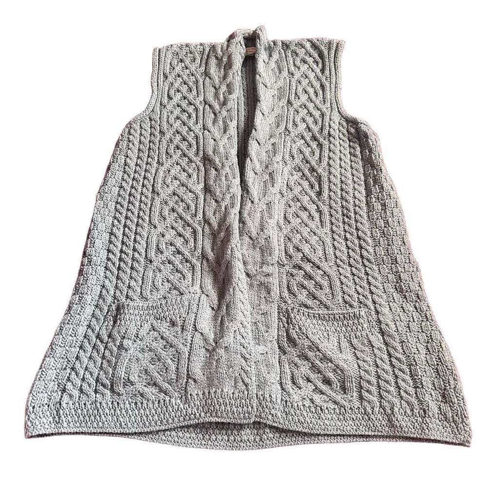 Kilronan Knitwear Women's Cable Knit Merino Wool Open Front Sweater Vest